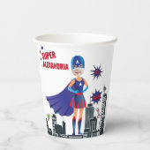 Meisje Superheld 💥 Kleurrijke Verjaardagsfoto Papieren Bekers (Achterkant)