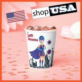 Meisje Superheld 💥 Kleurrijke Verjaardagsfoto Papieren Bekers