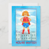 Meisje Superheld Verjaardagsfeestje Uitnodiging (Voorkant)