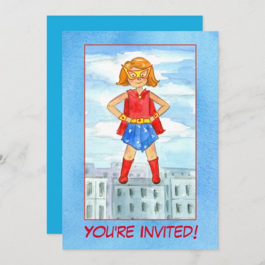Meisje Superheld Verjaardagsfeestje Uitnodiging (Voorkant / Achterkant)