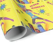 Meisje Superheld 💥 Verjaardagsfoto Kleurrijk Cadeaupapier (Rol Hoek)