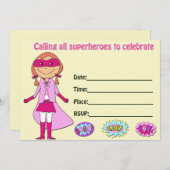 Meisje superheld verjaardagsuitnodiging invullen b kaart (Voorkant / Achterkant)