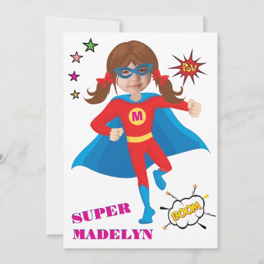 Meisje Superheld Vliegen 💥 Verjaardagsfoto Kaart (Voorkant)