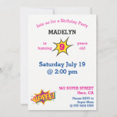 Meisje Superheld Vliegen 💥 Verjaardagsfoto Kaart (Achterkant)