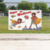 Meisje Superheld Vliegen 💥 Verjaardagsfoto Spandoek (Insitu)