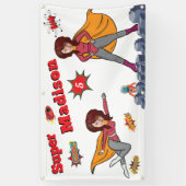 Meisje Superheld Vliegen 💥 Verjaardagsfoto Spandoek (Verticaal)