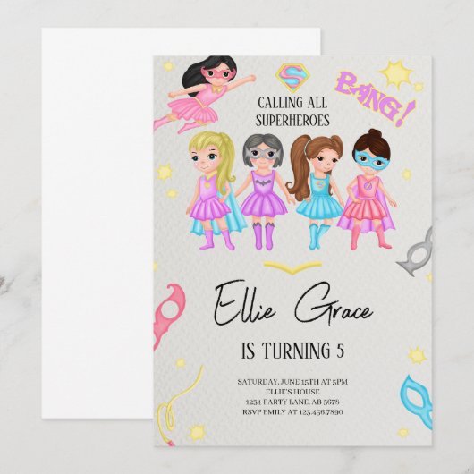 Meisje Superheroes Kaart (Voorkant / Achterkant)