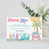 Meisje Surf op Surf Beach Birthday Dank je kaarten (Staand voorkant)