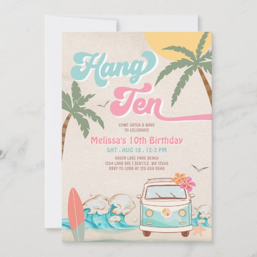 Meisje Surf Roze Mint 10e Surfen Strand Verjaardag Kaart (Voorkant)