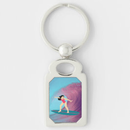 Meisje surfen bij zonsondergang sleutelhanger