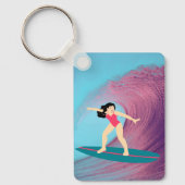 Meisje surfen bij zonsondergang sleutelhanger (Voorkant)