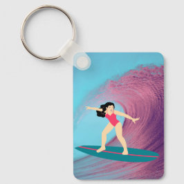 Meisje surfen bij zonsondergang sleutelhanger