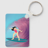 Meisje surfen bij zonsondergang sleutelhanger (Achterkant)