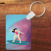 Meisje surfen bij zonsondergang sleutelhanger (Achterkant)