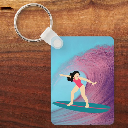 Meisje surfen bij zonsondergang sleutelhanger (Voorkant)