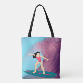 Meisje surfen bij zonsondergang tote bag (Achterkant)