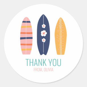 Meisje Surfplank Strand verjaardag Bedankt Favor Ronde Sticker