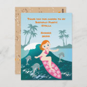 Meisje surft big wave met dolfijnen briefkaart (Voorkant / Achterkant)