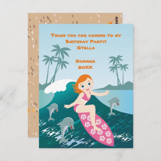 Meisje surft big wave met dolfijnen briefkaart (Voorkant / Achterkant)