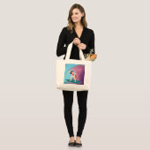 Meisje surft bij zonsondergang. grote tote bag (Voorkant (model))
