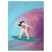 Meisje surft bij zonsondergang. klembord (Achterkant)