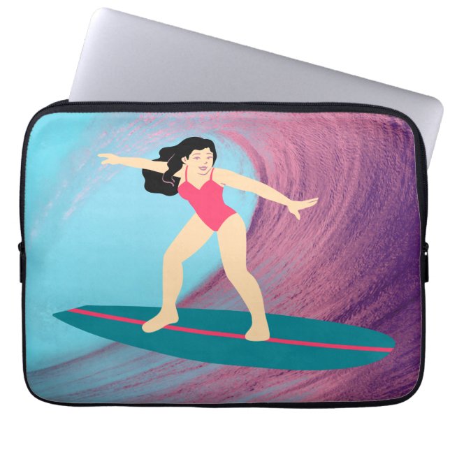 Meisje surft bij zonsondergang. laptop sleeve (Voorkant)