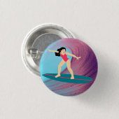 Meisje surft bij zonsondergang. ronde button 3,2 cm (Voorkant /achterkant)