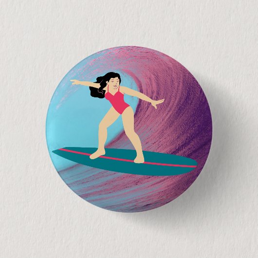 Meisje surft bij zonsondergang. ronde button 3,2 cm (Voorkant)