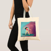 Meisje surft bij zonsondergang. tote bag (Voorkant (product))