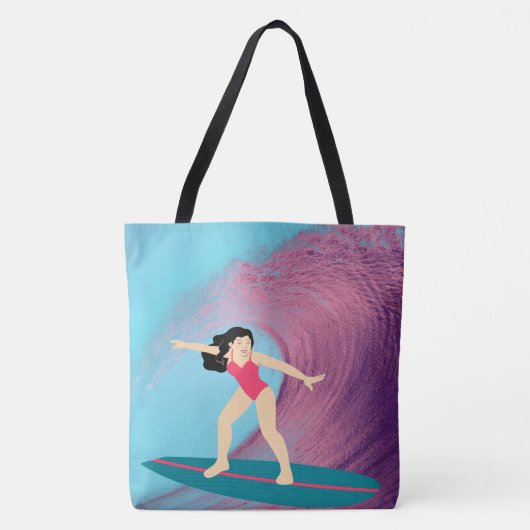 Meisje surft bij zonsondergang. tote bag (Voorkant)