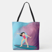 Meisje surft bij zonsondergang. tote bag (Achterkant)
