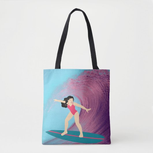 Meisje surft bij zonsondergang. tote bag (Voorkant)