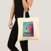 Meisje surft bij zonsondergang. tote bag (Voorkant (product))