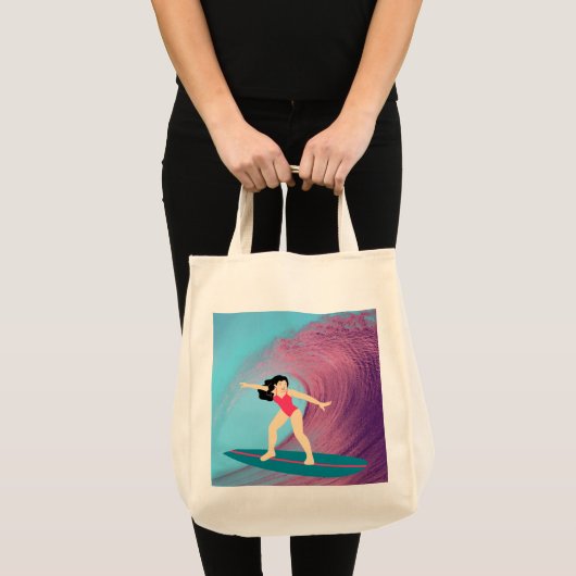 Meisje surft bij zonsondergang. tote bag (Voorkant (product))
