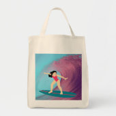Meisje surft bij zonsondergang. tote bag (Voorkant)