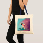 Meisje surft bij zonsondergang. tote bag (Voorkant (product))