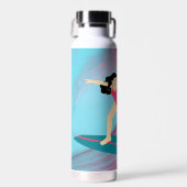 Meisje surft bij zonsondergang. waterfles (Voorkant)