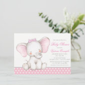 Meisje Sweet Elephant Baby Shower Uitnodigingen (Staand voorkant)