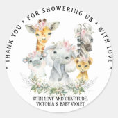 Meisje Sweet Safari Baby shower Ronde Sticker (Voorkant)
