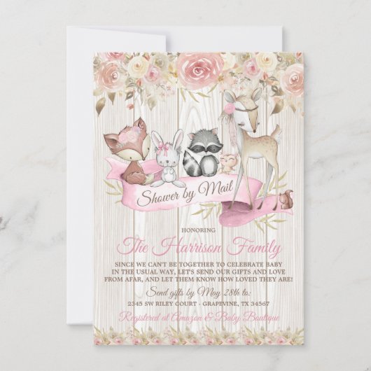 Meisje Sweet Woodland Baby shower per post Kaart (Voorkant)