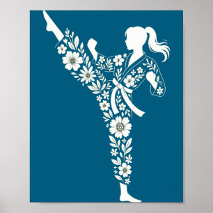Meisje Taekwondo Bloemig Vechtkunst Karate Poster