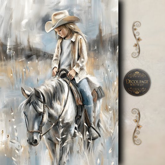 Meisje te Paard Western Scene Decoupage Tissuepapier