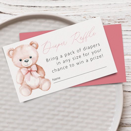 Meisje Teddy Bear Baby shower Luier Raffle Informatiekaartje