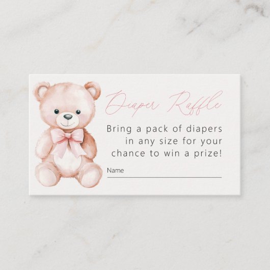 Meisje Teddy Bear Baby shower Luier Raffle Informatiekaartje (Voorkant)
