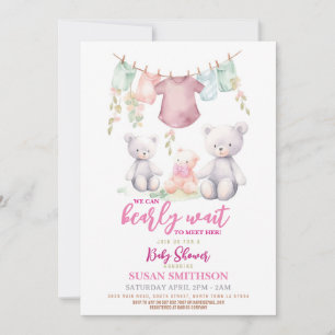 Meisje Teddy Bear Baby shower Roze Nauwelijks Wach Kaart
