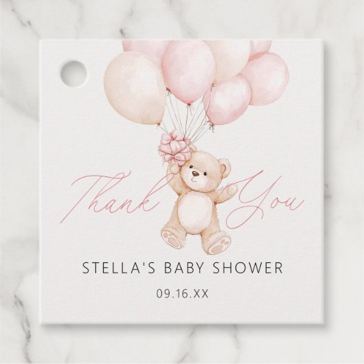 Meisje Teddy Bear Ballonnen Bedankt Baby shower Bedankjes Labels (Voorkant)