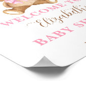 Meisje Teddy Bear Boho Roze Bloemen Pampas Welkom Poster (Hoek)