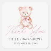 Meisje Teddy Bear Dank je Baby shower Vierkante Sticker (Voorkant)