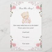 Meisje Teddy Bear Raad hoeveel Baby shower spel (Voorkant)