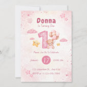 Meisje Teddy Bear Roze 1e verjaardag Kaart (Voorkant)
